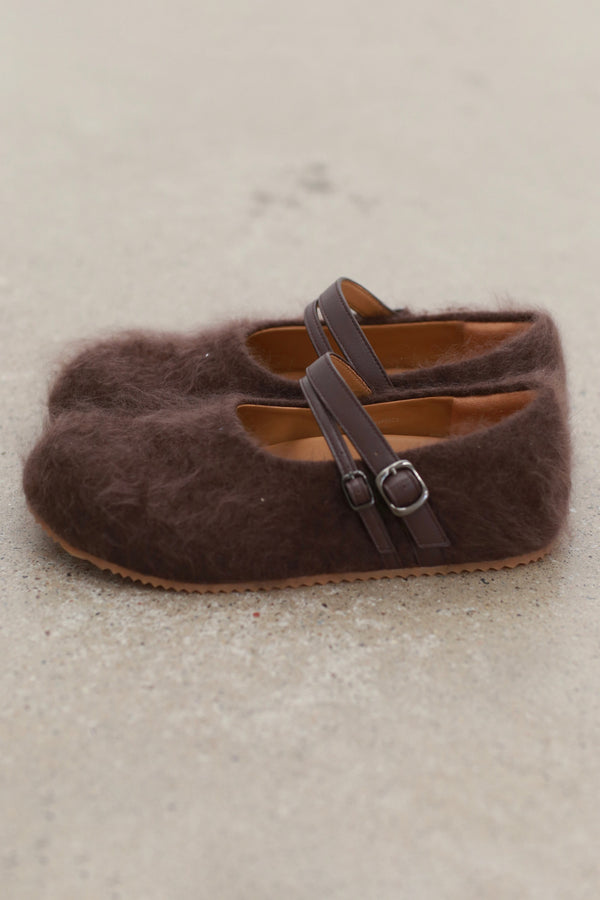 SWAYING Fall/Winter 2025: Cashmere-trimmed leather flat shoes SW-SW25AW4P06C3S37-HZ, Red-brown
